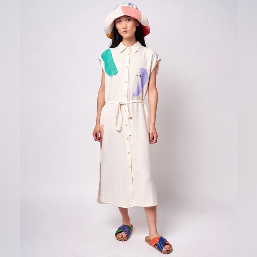 BOBO CHOSES WOMENS BRUSHSTROKES SLEEVELESS SHIRT DRESS, L